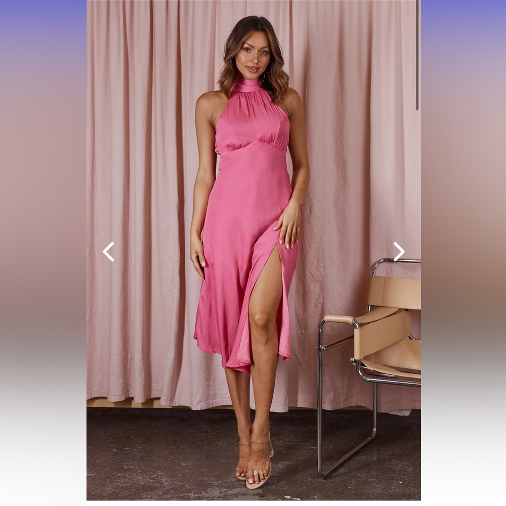Selfie Leslie Pink Midi Dress with Slit